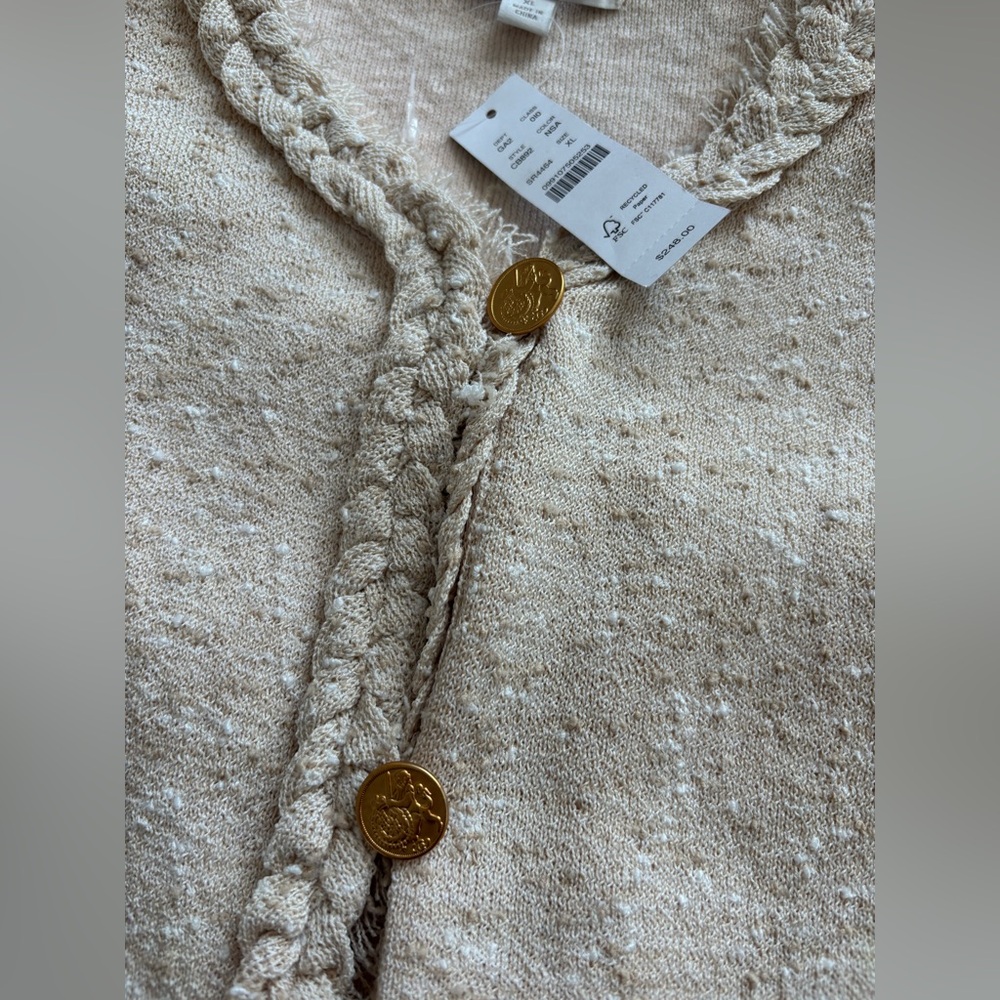 J. Crew Marled Fringe Trim Sweater Lady Jacket in Ivory Size XL. NWT - Picture 9 of 12